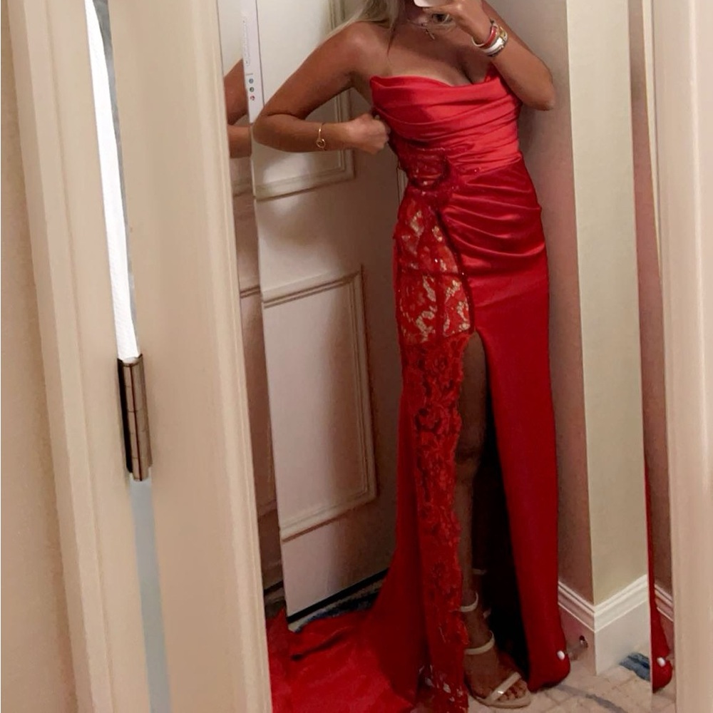 Strapless red gown